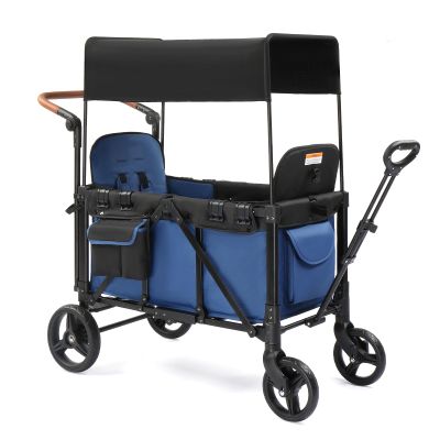 Stroller Wagon for 2 Kids, Baby Wagon Stroller for 2 Seaters, All-Terrain Kids Wagon with Canopy, Parent Organizer, Adjustable Handle & Pull Bar for Infants and Toddlers (Blue)