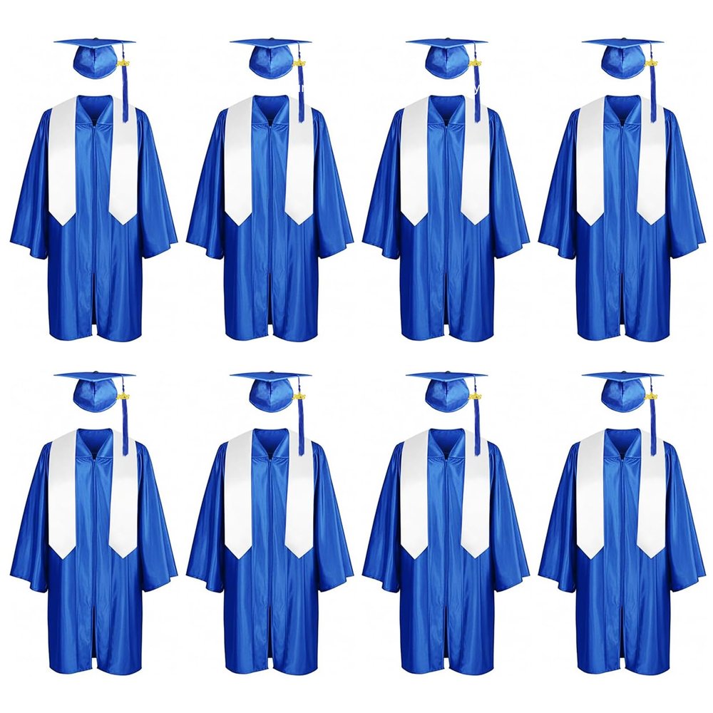 8 Set Kindergarten Graduation Gown Grad Cap Set, 2026 Preschool Graduation Outfit with Gown Cap tassel and Stole for Kids (27 IN)