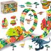 Dinosaur Toys Race Track, 184PCS Flexible Track Playset for Kids with 2 Dino Car Shells 7 Dinosaur Toys, 360 Loop Anti Gravity Race Car with Lights, Birthday Gifts for 3 4 5 6 7 Years Boys Girls view 1