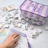 BUZCOZY Empty Mahjong Tiles Bag with 4 Pcs Acrylic Mahjong Line Finder Cards Thickened American Mahjong Rack Bags for Game Party Travel Gatherings Accessories 9.4 x 6.1 x 3.1 in Purple view 2