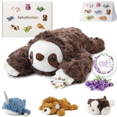 1.8 LB Brown Sloth Weighted Stuffed Animal | Microwavable Heatable & Coolable Heating Pad with Tourmaline Beads & Lavender | Long Lasting Cozy Warmth Plush Toy | Includes Gift Box & Greeting Card