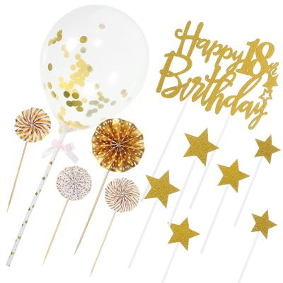 NAMOARLY Happy Birthday Cake Topper and Party Cake Pick Set Gold 18Th Birthday Decoration Star-Shaped for Anniversary and