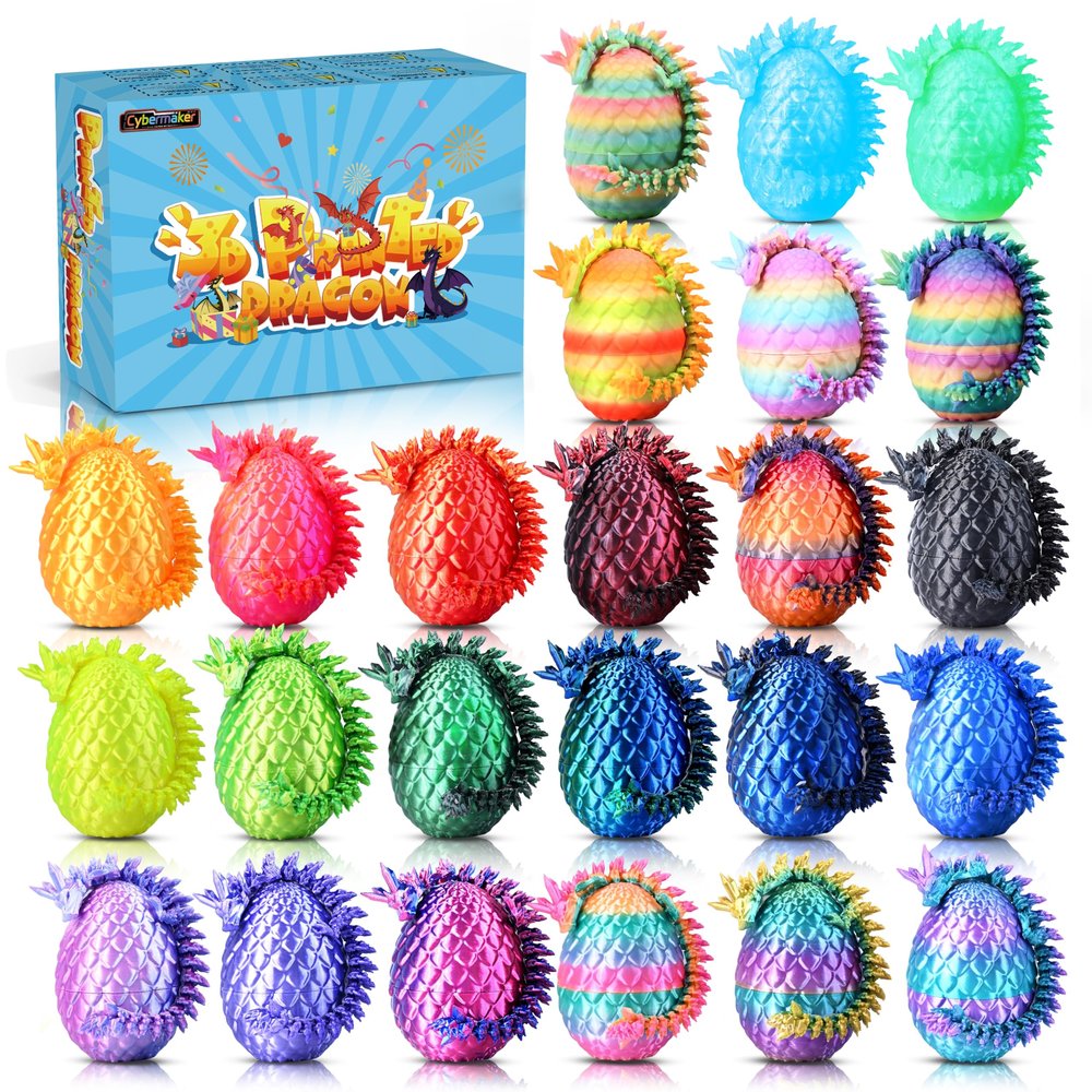 Cybermaker 24PCS 3D Printed Dragon Toys Eggs with Dragon Inside, Basket Stuffers for Boys & Girls, Easter Theme Party Favors, Easter Egg Hunt, Classroom Prize Supplies Gifts