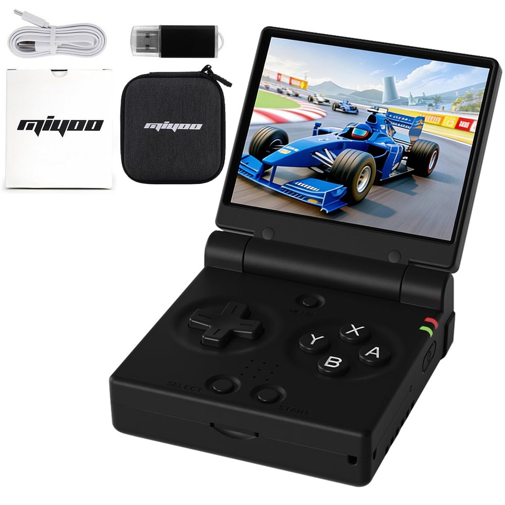 Miyoo Mini Flip Handheld Game Console 2.8-inch 750*560 IPS Screen 2500mAh Miyoo-mini Flip Clamshell Retro Games Consoles OnionOS-64GB Black