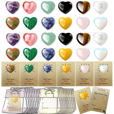 24 Packs Kids Valentines Day Gifts for School, Heart-Shape Gems with Valentines Cards for Kids Classroom Must Haves Gift, Pocket Hug Crystals Rock Valentines Day Cards Party Favors Classroom Exchange