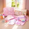 BABESIDE 13PCS Baby Doll Accessories, Baby Doll Diaper Bag with Magic Bottles, Changing Mat,Diapers & Carrier, Pretend Play Doll Care Set for 12-15 Inches Dolls Kids Gift, Pink view 1