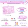 BABESIDE 13PCS Baby Doll Accessories, Baby Doll Diaper Bag with Magic Bottles, Changing Mat,Diapers & Carrier, Pretend Play Doll Care Set for 12-15 Inches Dolls Kids Gift, Pink view 2