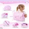 BABESIDE 13PCS Baby Doll Accessories, Baby Doll Diaper Bag with Magic Bottles, Changing Mat,Diapers & Carrier, Pretend Play Doll Care Set for 12-15 Inches Dolls Kids Gift, Pink view 3