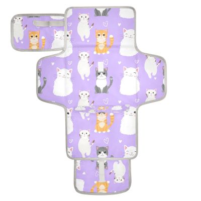 DUOBU Portable Diaper Changing Pad Foldable Baby Changing Mat with Built-in Pillow Waterproof Changing Pad for Newborn Girls Boys Cute Cats