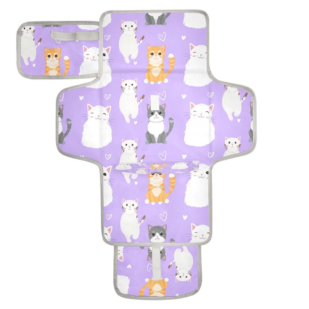 DUOBU Portable Diaper Changing Pad Foldable Baby Changing Mat with Built-in Pillow Waterproof Changing Pad for Newborn Girls Boys Cute Cats