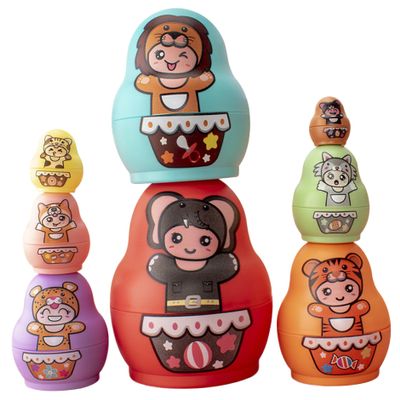 DAGLLGEW Russian Dolls for Kids, 8PCS Stackable Nesting Dolls for Toddlers, Wooden Cute Russian Nesting, Educational Cartoon Matryoshka Doll for Boys Girls (Random Color)