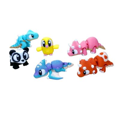 3D-Printed Desktop Stress Relief Toy, Cute Animal Figures, Colorful Dinosaur Panda Bird Collection, 6 Piece Set