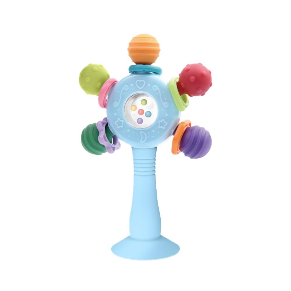 Baby Teether Toys for Babies 0 3 6 9 12 18 Months,Baby Rattle Toys,Baby Sensory Toy for 0-6 6-12 Months, Montessori Early Education,Manhattan Ball,Grasp Training Toy,Suction Cup Toys(Blue)