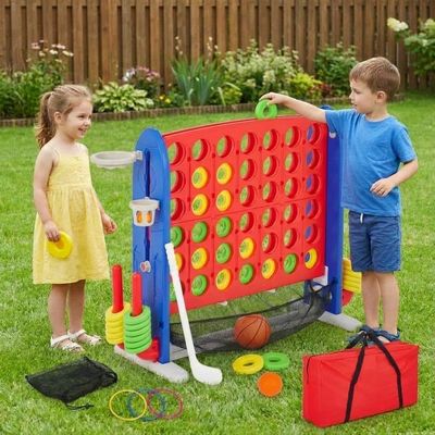 Giant Connect 4, Connect 4 Jumbo Yard Game, with Quick-Release Slider, Mini Basketball, Large Outdoor Lawn Battle Game for Adults and Kids, Big Family Backyard Edition & Indoor