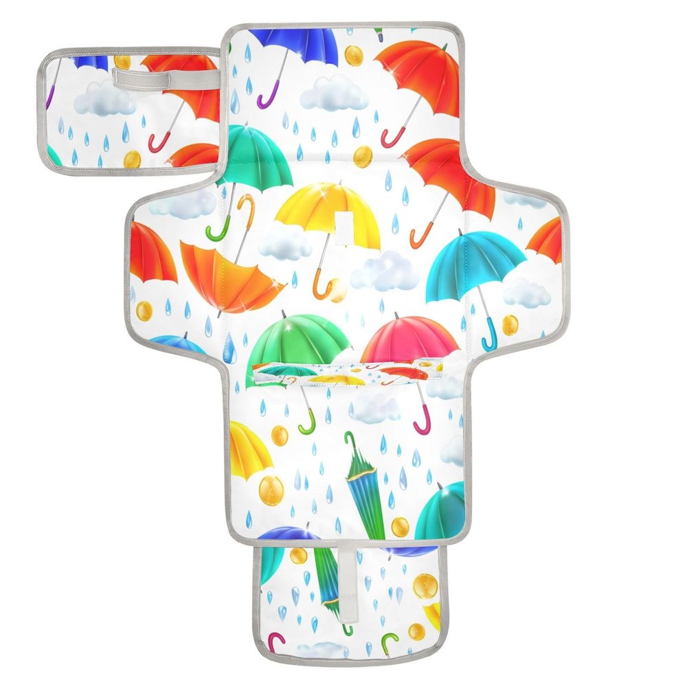 DUOBU Portable Diaper Changing Pad Foldable Baby Changing Mat with Built-in Pillow Waterproof Changing Pad for Newborn Girls Boys Cartoon Umbrellas