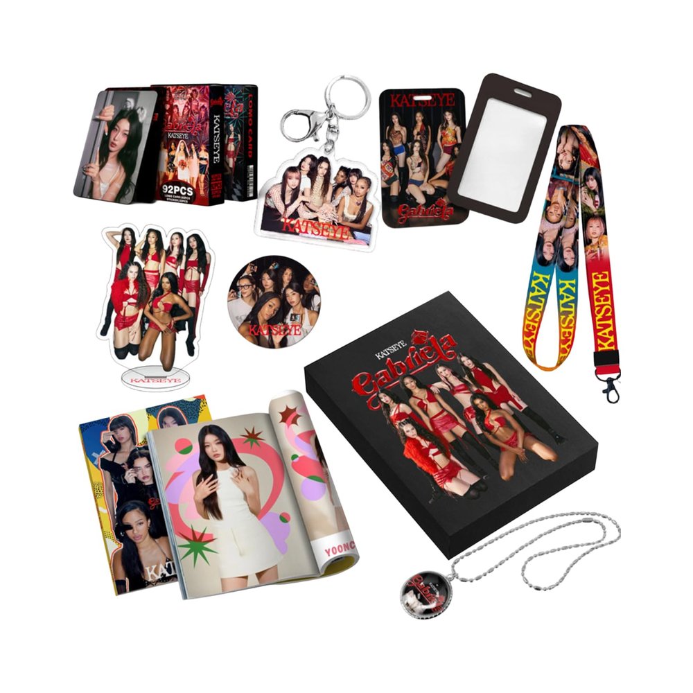 Katseye Gift Box Gnarly Gabriela Album Gift Box Set with 1*c-ard + 1*keychain + 1*stand-up card + 1*brooch + 1*portrait + 1*string + 1card holder Katseye Merch for Fans