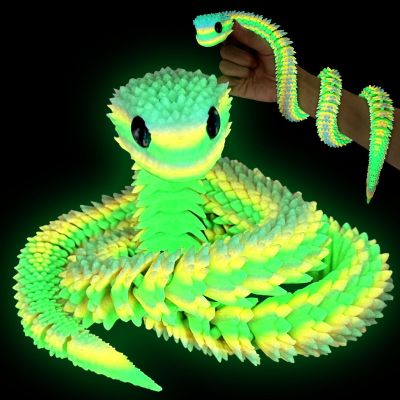 30 Inch 3D Printed Glow in The Dark Animals Snake, Surprise Mystery Fidget Anaconda Toy, Fake Python Statue with Realistic Eyes3-D Print Articulated Viper Cobra Collectible for Home Office (CLR)