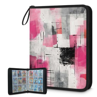 DXTKWL Card Binder Abstract Modern Pink Black Art 9 Pocket Trading Card Holder 900 Pockets with 50 Removable Sleeve Waterproof Album Book Storage for Cards