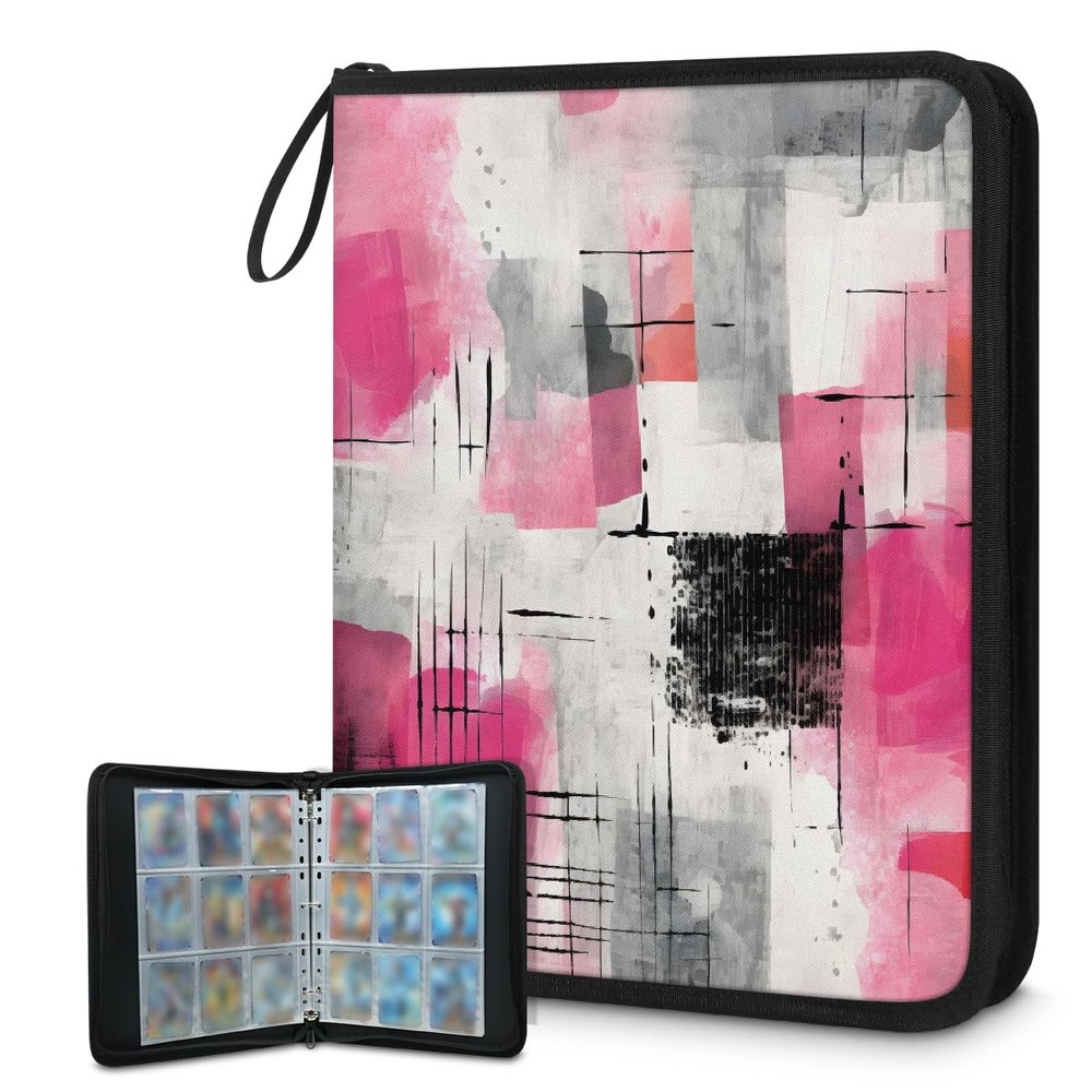 DXTKWL Card Binder Abstract Modern Pink Black Art 9 Pocket Trading Card Holder 900 Pockets with 50 Removable Sleeve Waterproof Album Book Storage for Cards