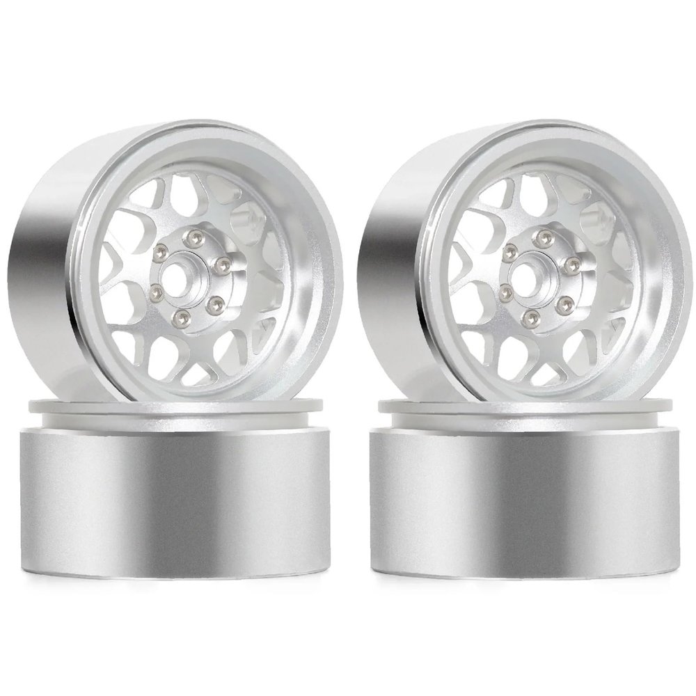 4pcs Metal 2.2" Beadlock Wheel Rim Wheel Hub 1/10 RC Crawler for Axial for Traxxas TRX4 D90 confident(Silver)