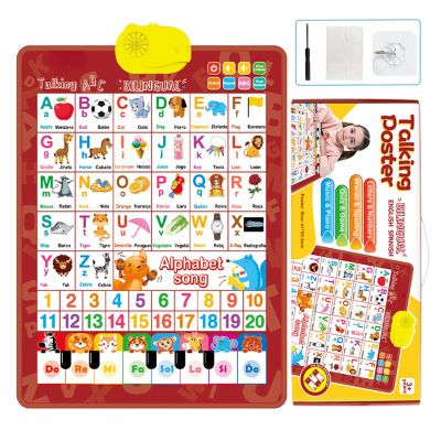 Talking Wall Chart for Kids, English and Spanish Learning Poster with Music, Bilingual Talking Wall Chart for Kids, Interactive Alphabet Numbers Toy