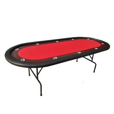 96" Light Series Foldable Poker Table with Wooden Racetrack Felt Stainless Legs Cup Holders Red Red Wood + Stainless Steel 10 Built-in Stainless Steel Cup Holders Portable for Outdoor Use -