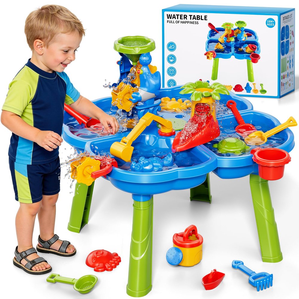 Novaluki Sand and Water Table for Toddlers 3-5, Kids Outdoor Activity Water Tables with Beach Fun Sand Toy, Summer Outside Toys Water Playset for Toddler Boys Girls Ages 2 3 4 5 6 7 8