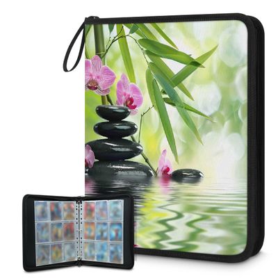 DXTKWL Card Binder Japanese Zen Orchid Bamboo Stone 9 Pocket Trading Card Holder 900 Pockets with 50 Removable Sleeve Waterproof Album Book Storage for Cards
