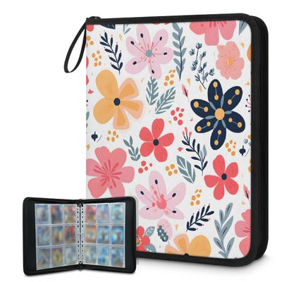 DXTKWL Card Binder Cartoon Colored Flower 9 Pocket Trading Card Holder 900 Pockets with 50 Removable Sleeve Waterproof Album Book Storage for Cards