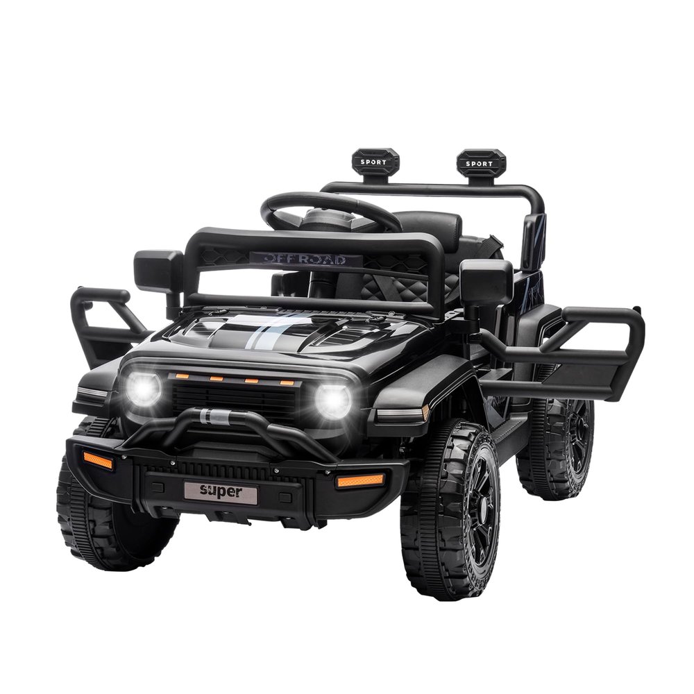 12v Ride on Car for Kids with Parent Remote Control, Electric Power Wheel Car w/ 2 Speeds, Spring Suspension, Music, LED Lights & Safety Belt - Toddler Ride on Toy Car for Age 3+Black