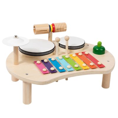 Baby Drum Set, Toddler Drum Set 5 in 1 Wooden Rounded Educational Baby Musical Toys with Storage Slots Safe Enlightening Kids Musical Instruments, Kids