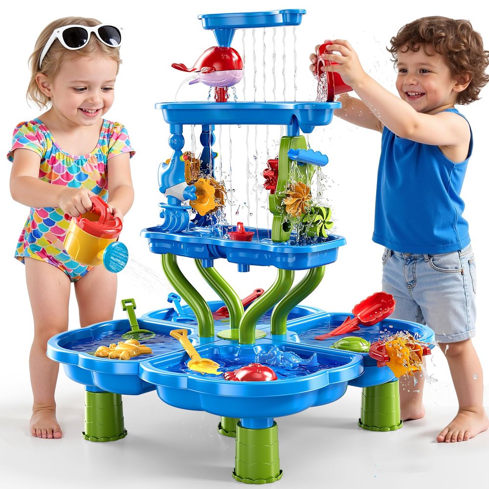 ZDRKWSM 4-Tier Water Table for Kids 3-5, Summer Outdoor Beach Sensory Activity Playset Kids Sand and Water Table Toys, Birthday Gifts for Boys and Girls 3 4 5 6 7 8