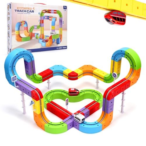 Arnbz 2026 New Infinity Racer 3D Train with 2 Cars, 3D Stem Electric Train Set for Kids, DIY Assembled Track Vehicle, Create Lab Gravity Tracks, Educational Gift (Advanced Edition)