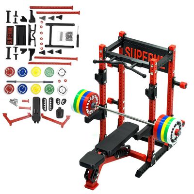 1/12 Scale Mini Gym Workout Equipment with Barbell, Rack & Plates, Doll House Ornament Accessories Decoration Desktop Display Gift for Fitness Fans