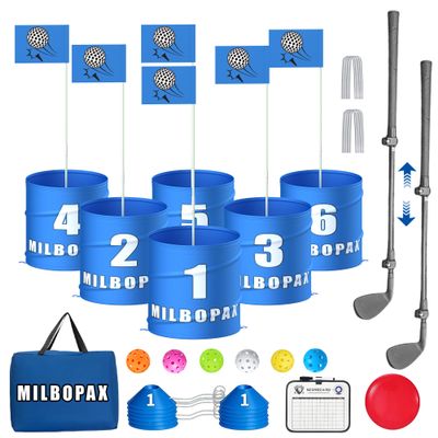 6 Holes Backyard Golf Game with 2 Adjustable Clubs, Outdoor Yard Golf Practice Game for Adults and Family, Lawn Golf Game Ideal for Camping, Party, Beach, Park