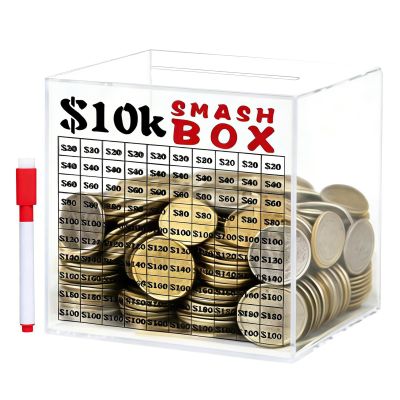 10000 Saving Challenge Piggy Bank - Large Clear Acrylic Money Saving Box | Unbreakable Transparent Cash Money Piggy Bank with Counter | Acrylic Cash Coin Counter for Kids & Adults