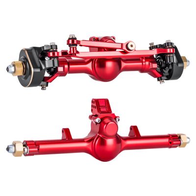 +4mm Planet Front Axles with 3-Section CVD & Brass Steering Knuckles for 1/24 RC Axial SCX24 Upgrade Parts (Red Front & Rear)