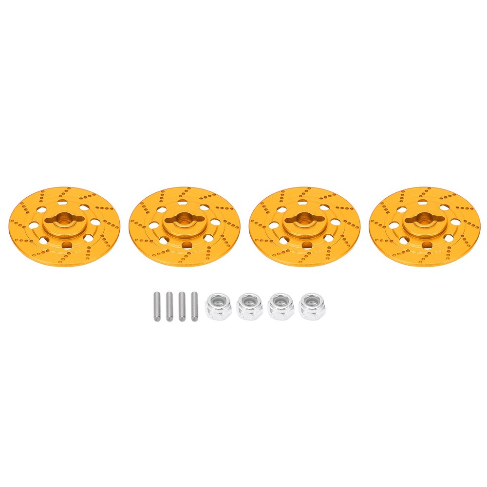 RC Car Brake Disc Set, Aluminum Alloy Wheel Hex Hub Brake Disc with M4 Lock Nuts, High Performance RC Road Racing Parts, Durable Anodized Surface for D4 D5 XIS and TT (Gold)