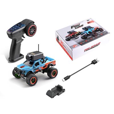 ConGamefun 1/64 Scale Mini RC Truck Model, 2.4Ghz APP Auto-Pairing Full-Proportional FPV Remote Control Monster Truck with WiFi Camera, Lights, Speed & Steering Adjustable, Gift for Adults (RTR/Blue)