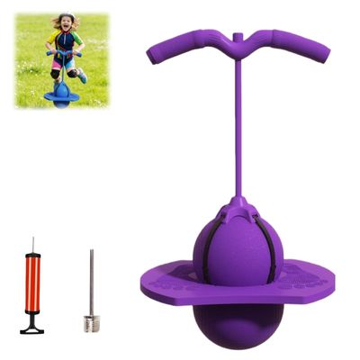 Balance Pogo Ball with Handle Board, Fun Balance Bounce Toy, Anti-Slip Bounce Board for Indoor Outdoor Use, Low Noise Pogo Stick Alternative for All Ages (Purple)