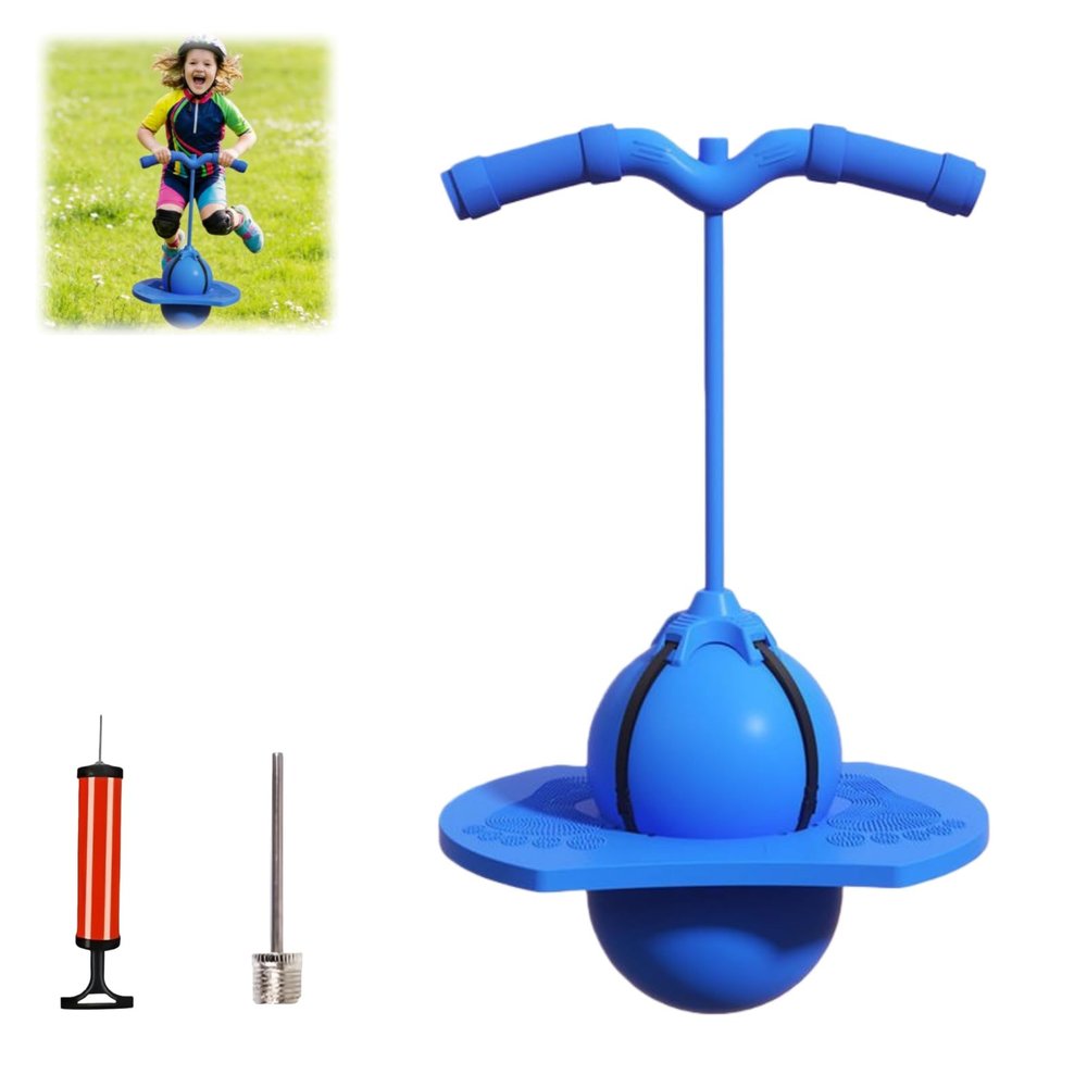 Balance Pogo Ball with Handle Board, Fun Balance Bounce Toy, Anti-Slip Bounce Board for Indoor Outdoor Use, Low Noise Pogo Stick Alternative for All Ages (Blue)