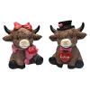 2 Pcs Valentine's Day Highland Cow Figurines Love Heart Rose Highland Cow Gnomes Scottish Resin Statue Calf Lovers Romantic Gifts for Home Kitchen Office Tiered Tray Table Decor (A Valentines) view 1