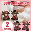 2 Pcs Valentine's Day Highland Cow Figurines Love Heart Rose Highland Cow Gnomes Scottish Resin Statue Calf Lovers Romantic Gifts for Home Kitchen Office Tiered Tray Table Decor (A Valentines) view 2