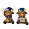 2 Pcs Valentine's Day Highland Cow Figurines Love Heart Rose Highland Cow Gnomes Scottish Resin Statue Calf Lovers Romantic Gifts for Home Kitchen Office Tiered Tray Table Decor (D Graduate) view 1