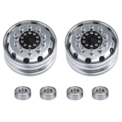 2pcs Beadlock Wheels Aluminum Alloy Micro Crawler Tires with Bearings for 1/14 RC Car Trailer Container Truck