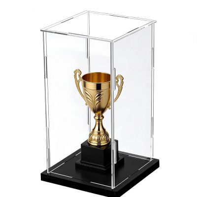 360 Clear Trophy Display Case, Home Storage Acrylic Protection Showcase for Action Figures, Assemble Countertop Transparent Display Box(Black Base,35x35x50cm)