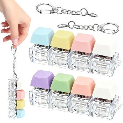 2 PCS 4-in-1 Keyboard Fidget Toy Keychain, Finger Clicky Button Toy Stress Relief Keychain with Swappable Keycaps, Mini Mechanical Key Fidget for Office Desk Focus Gifts (Purple Pink White)