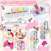 2 PCS 4-in-1 Keyboard Fidget Toy Keychain, Finger Clicky Button Toy Stress Relief Keychain with Swappable Keycaps, Mini Mechanical Key Fidget for Office Desk Focus Gifts (Purple Pink White) view 2