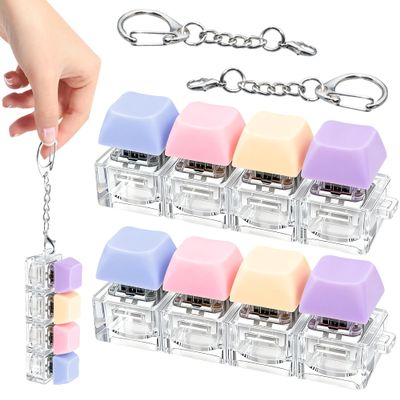 2 PCS 4-in-1 Keyboard Fidget Toy Keychain, Finger Clicky Button Toy Stress Relief Keychain with Swappable Keycaps, Mini Mechanical Key Fidget for Office Desk Focus Gifts (Purple Blue)