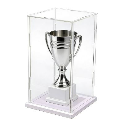 360 Clear Trophy Display Case, Home Storage Acrylic Protection Showcase for Action Figures, Assemble Countertop Transparent Display Box(White Base,45x45x60cm)